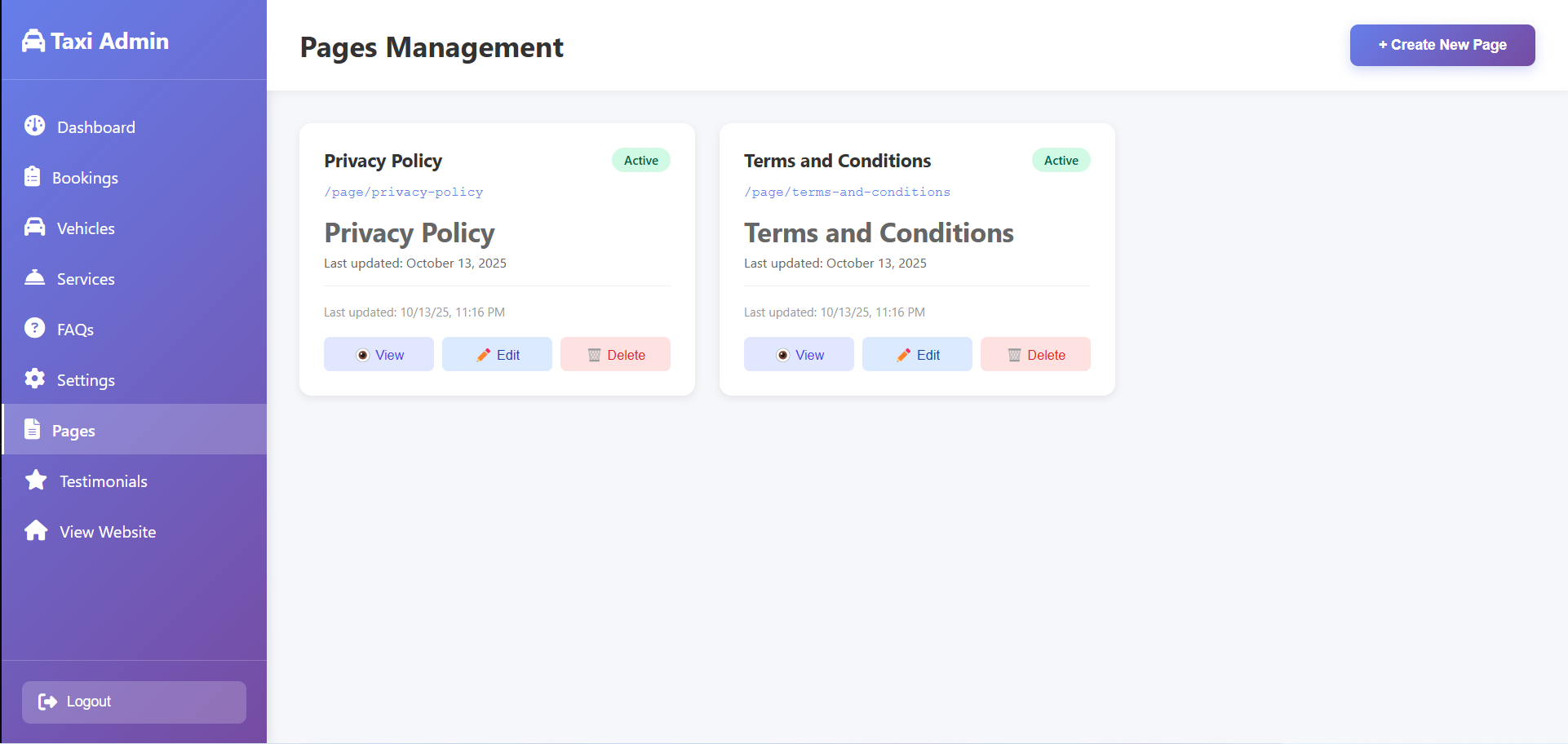 Pages Management Screenshot