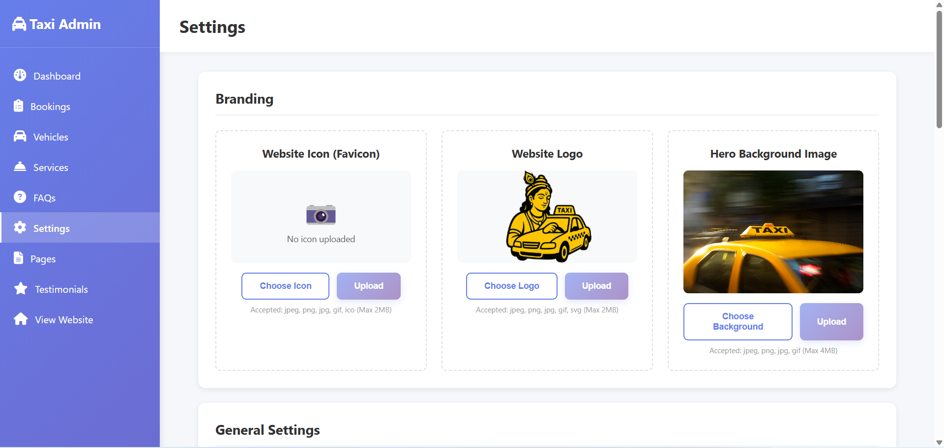 Admin Settings Screenshot