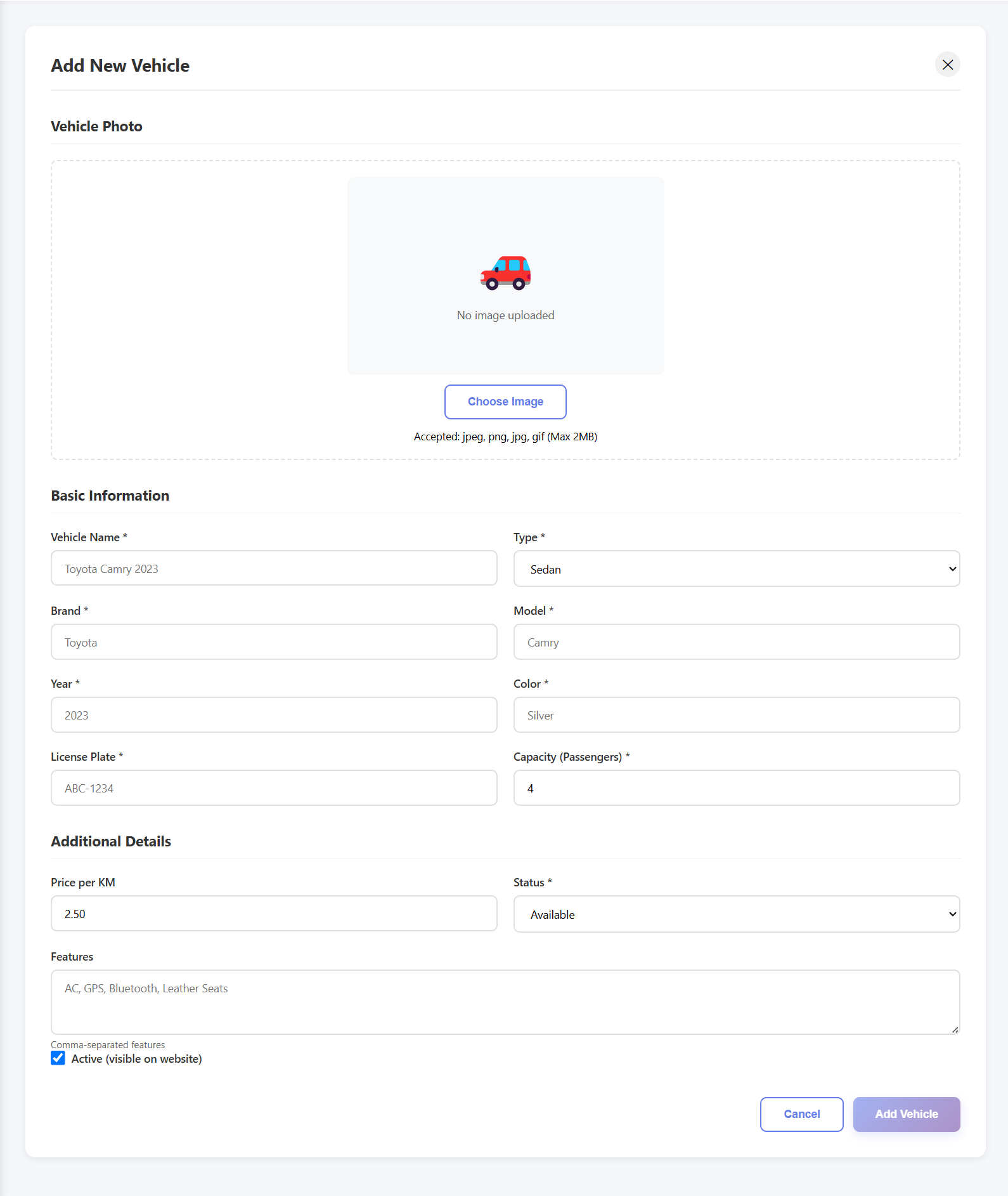 Vehicle Add/Edit Form