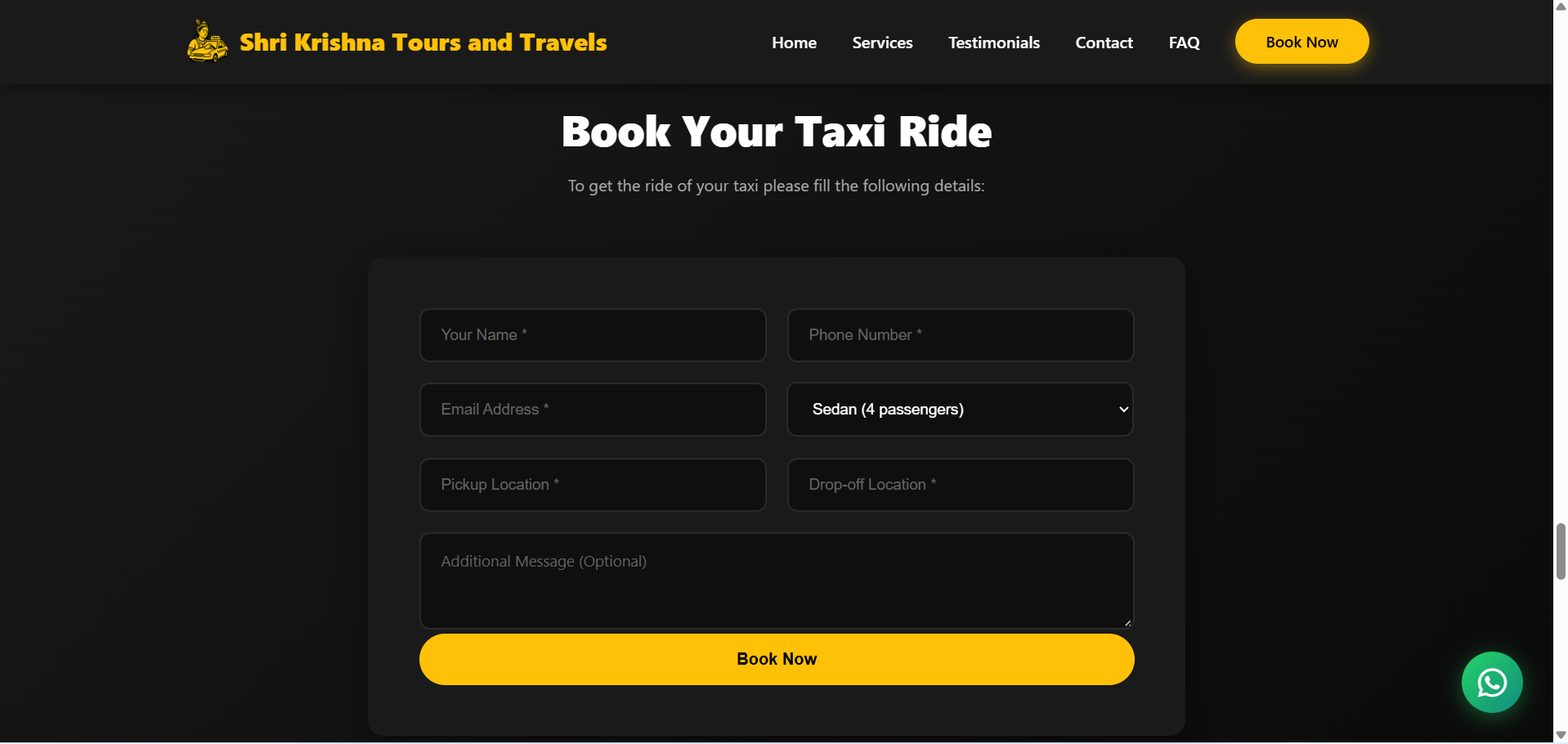 Booking Interface Screenshot